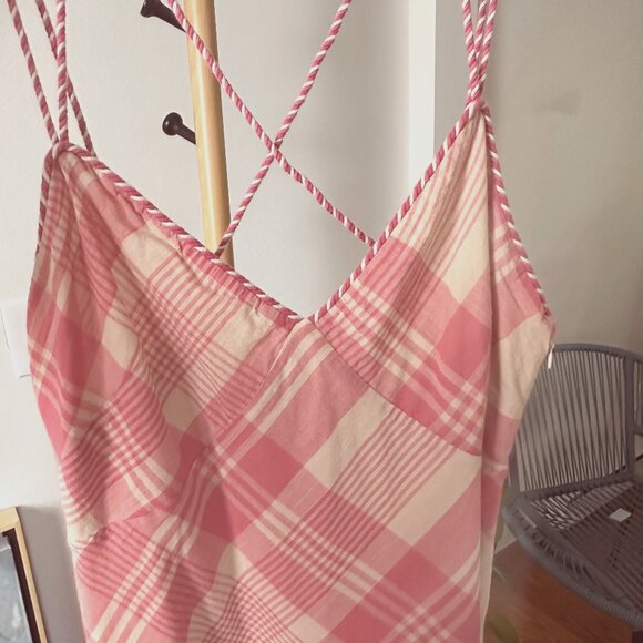 POLO by Ralph Lauren Pink & Cream Plaid Twill Cross Back Detail Maxi Dress SZ 12 - Picture 6 of 16